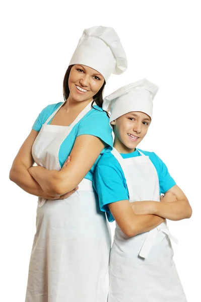 Smiling female chef with assistant — Stock Photo, Image