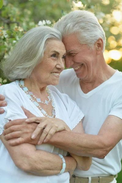 Retrato Hermosa Pareja Ancianos Abrazándose Parque — Foto de Stock