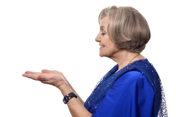 Happy smiling elder woman in elegant dress — Stock Photo, Image