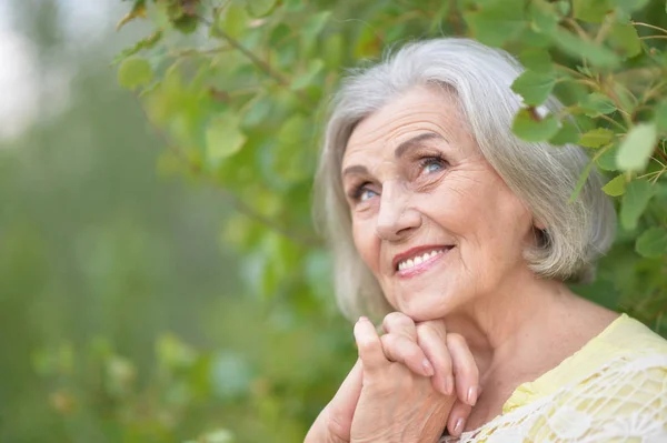 Felice Sorridente Anziana Bella Donna Nel Parco Primaverile — Foto Stock