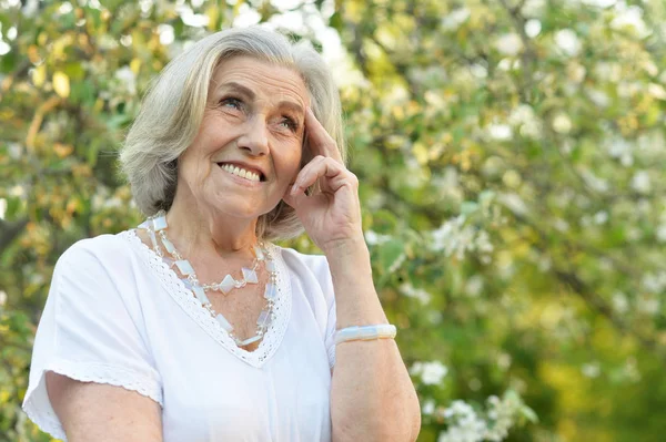 Bahar Parkında Güzel Gülümseyen Yaşlı Güzel Kadın — Stok fotoğraf