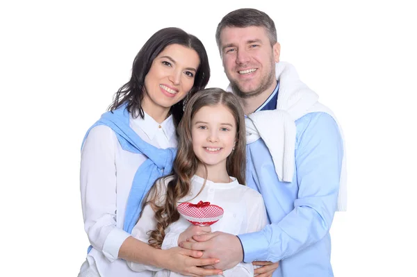 Счастливая Семья Трех Человек Белом Фоне — стоковое фото