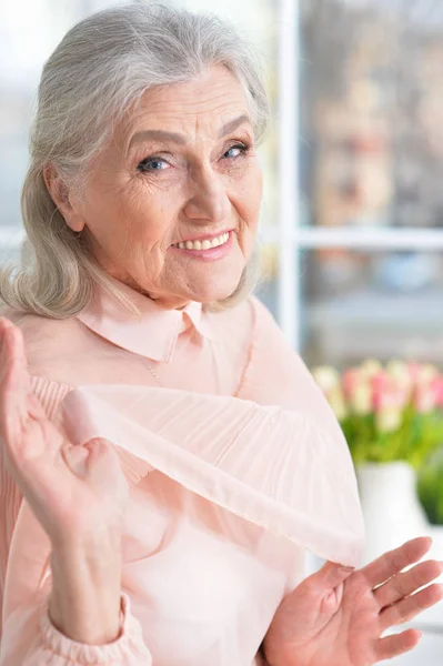 Portret Szczęśliwej Seniorki Domu — Zdjęcie stockowe