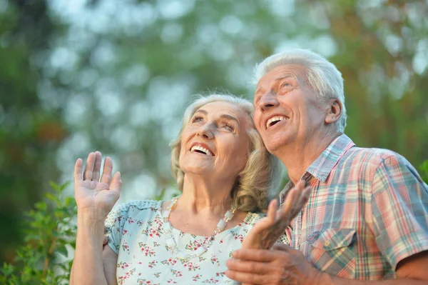 Portret Van Mooie Verraste Senior Paar Het Park — Stockfoto