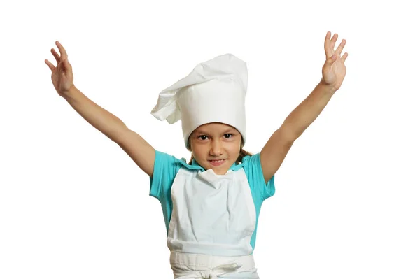 Meisje dragen chef-kok uniform — Stockfoto