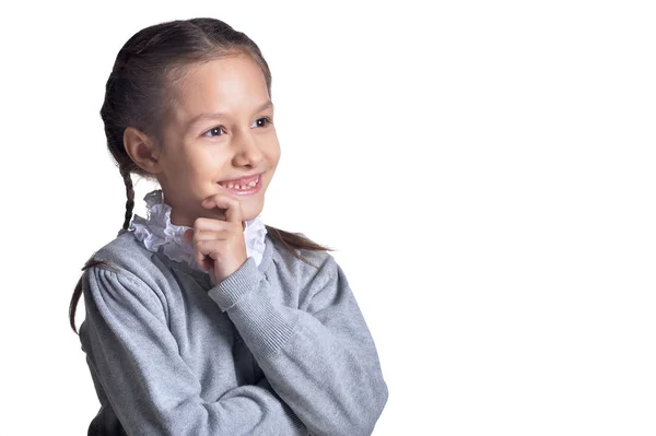 Porträt Von Niedlichen Kleinen Mädchen Posiert Isoliert Auf Weißem Hintergrund — Stockfoto