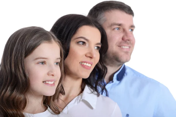 Heureuse Famille Trois Personnes Sur Fond Blanc — Photo