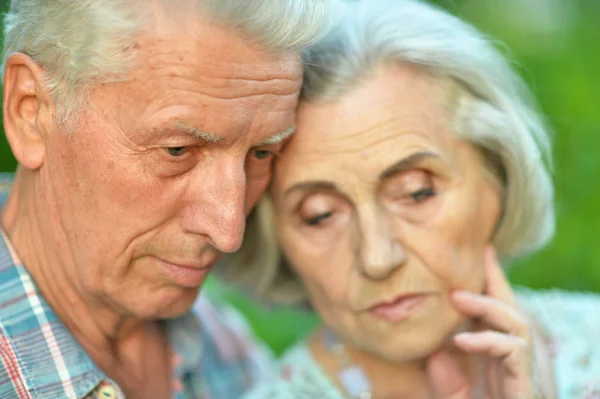 Portrait Unhappy Senior Couple Park — Stock Photo, Image