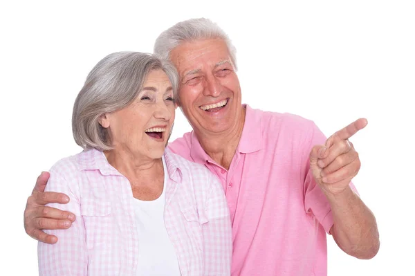 Portrait Heureux Couple Personnes Âgées Sur Fond Blanc — Photo