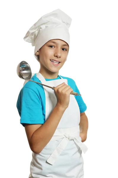 Cocina chico sosteniendo cucharón —  Fotos de Stock