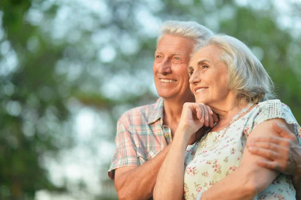 Portrait Beautiful Senior Couple Hugging Park — Stock Photo, Image