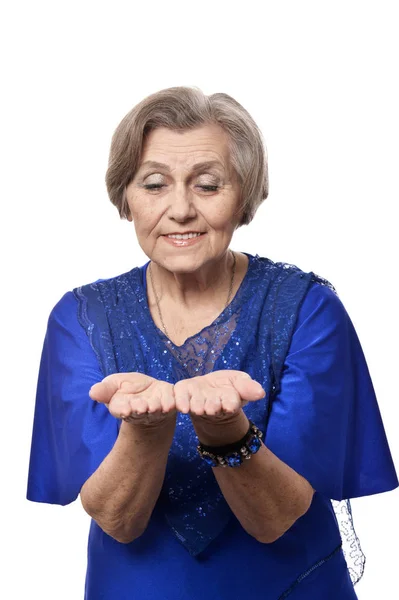 Happy smiling elder woman in elegant dress — Stock Photo, Image