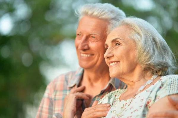 Portrait Beautiful Senior Couple Hugging Park Stock Image