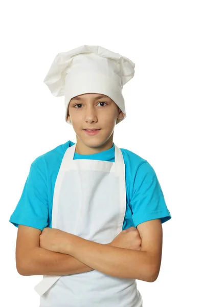 Menino vestindo uniforme chef — Fotografia de Stock