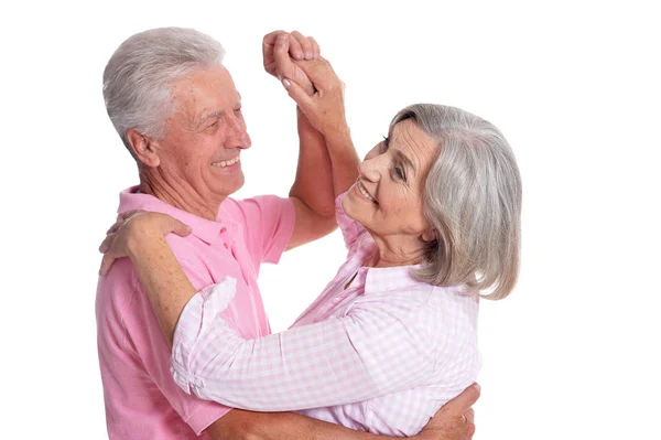 Portret Van Senior Paar Dansen Geïsoleerd Een Witte Achtergrond Volledige — Stockfoto