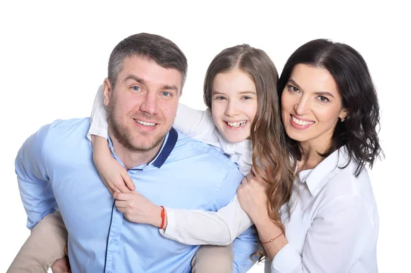 Happy Family Three White Background — Stock Photo, Image