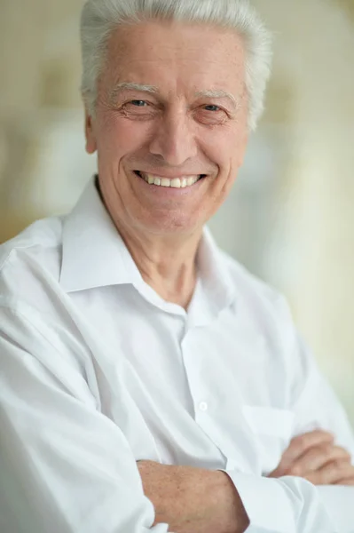 Portret Van Happy Smiling Senior Man Home — Stockfoto