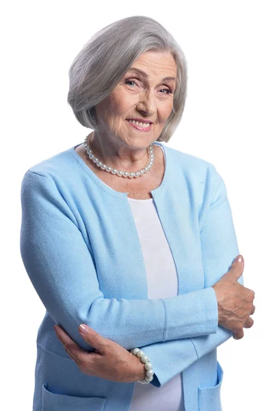 Smiling Senior Woman Isolated White Background — Stock Photo, Image