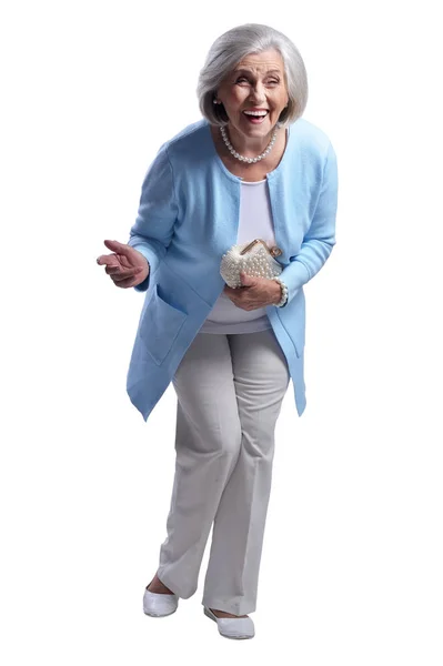 Happy Senior Woman Isolated White Background — Stock Photo, Image