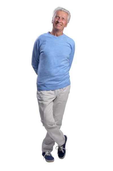 Портрет Улыбающегося Пожилого Человека Белом Фоне — стоковое фото