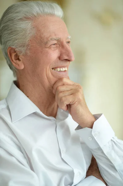 Portrait Happy Smiling Senior Man Home — Stock Photo, Image