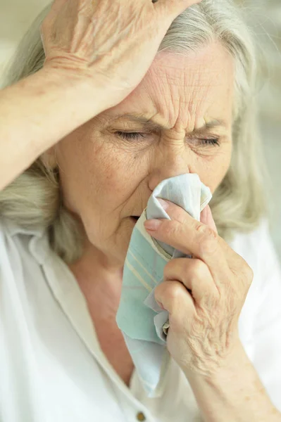 Beautiful Sad Senior Woman Headache — Stock Photo, Image