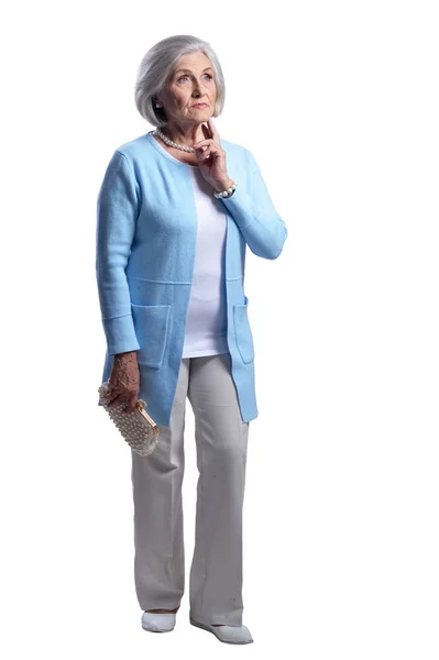 Sad Senior Woman Isolated White Background — Stock Photo, Image