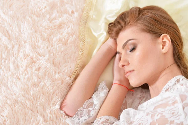 Close Portrait Sleeping Beautiful Young Woman — Stock Photo, Image