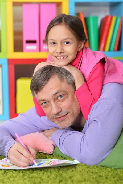 Baba ve kızı çizim — Stok fotoğraf