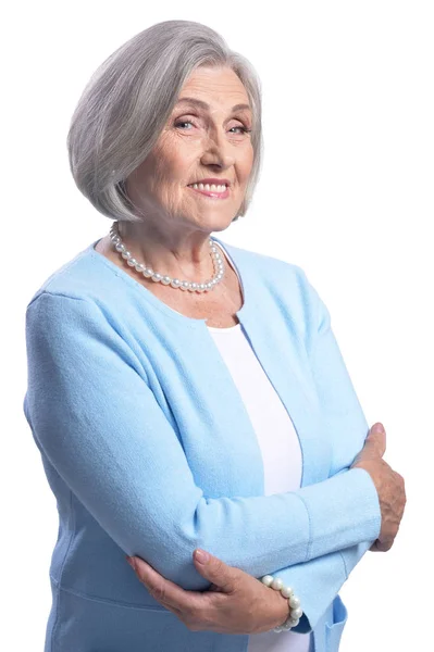 Smiling Senior Woman Isolated White Background — Stock Photo, Image