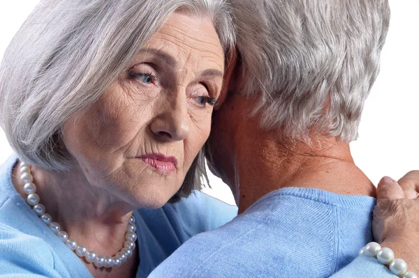 Portrait Sad Senior Couple Isolated White Background — Stock Photo, Image