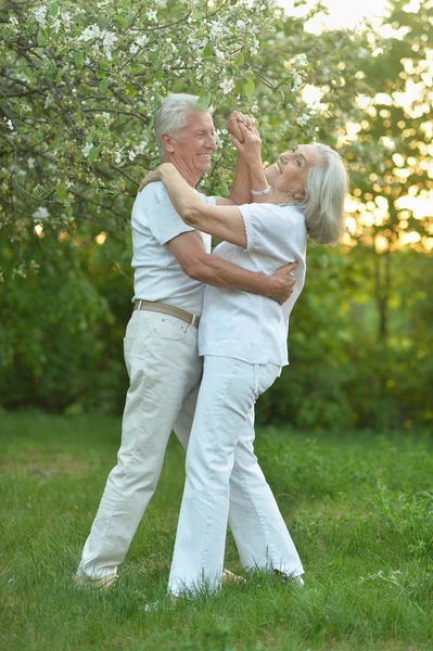 Mooie Senior Paar Dansen Het Park — Stockfoto