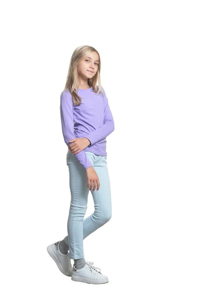 Niedliches Kleines Mädchen Posiert Isoliert Auf Weißem Hintergrund — Stockfoto