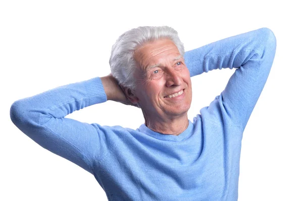 Porträtt Leende Senior Man Isolerade Vit Bakgrund — Stockfoto