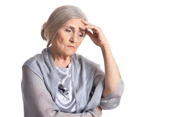 Sad Senior Woman Isolated White Background — Stock Photo, Image