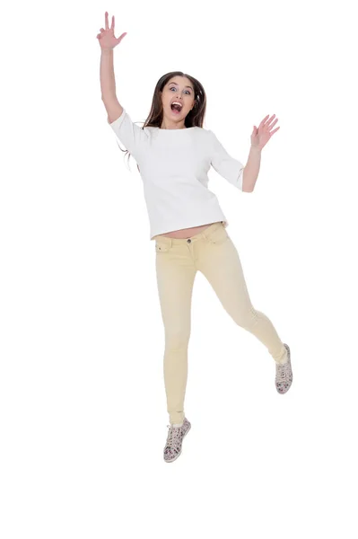 Portrait Beautiful Young Woman Wearing Casual Clothing Posing Isolated White — Stock Photo, Image