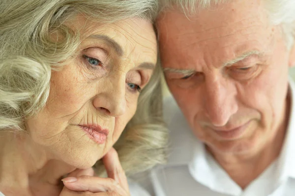 Portrait Sad Senior Couple Posing Home — Stock Photo, Image