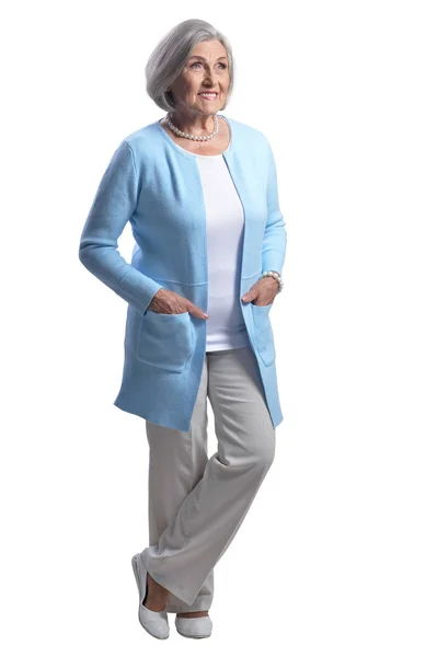 Smiling Senior Woman Isolated White Background — Stock Photo, Image