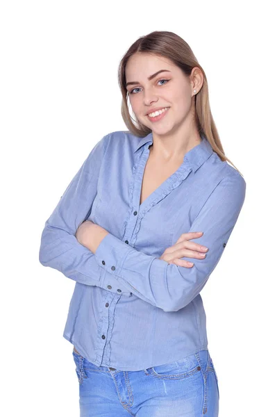 Portrait Belle Femme Isolée Sur Blanc — Photo