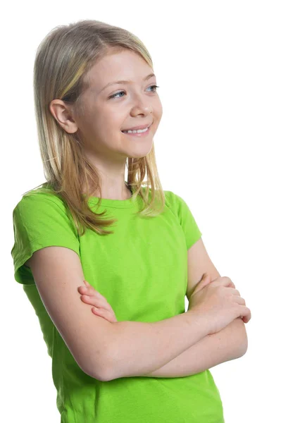 Bonito Menina Posando Isolado Fundo Branco — Fotografia de Stock