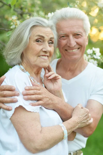 Beautiful Senior Couple Hugging Park — Stock Photo, Image