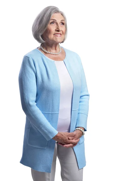 Smiling Senior Woman Isolated White Background — Stock Photo, Image