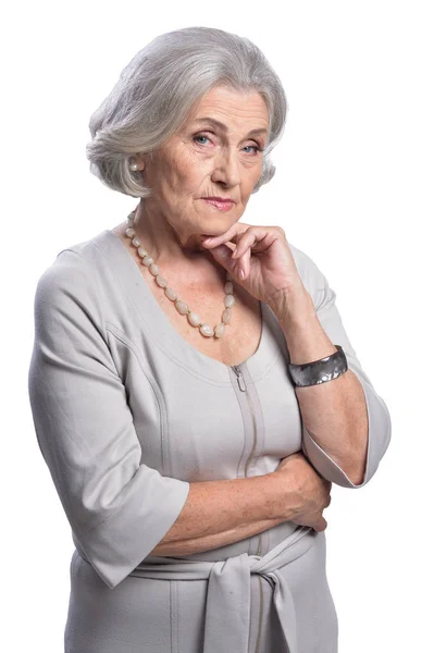 Traurige Seniorin Isoliert Auf Weißem Hintergrund — Stockfoto