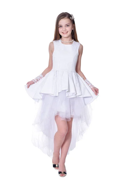 Happy Little Girl Dress Posing Isolated White Background Royalty Free Stock Photos