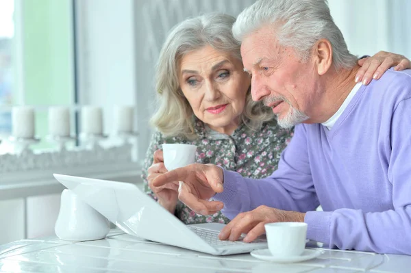 Gerichte Senior Paar Laptop Thuis Gebruiken — Stockfoto