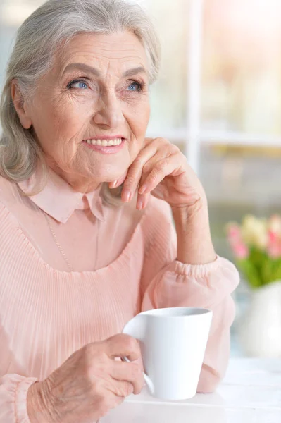 Evdeki Mutlu Yaşlı Kadının Portresi — Stok fotoğraf