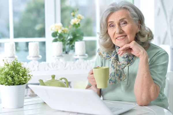 Senior woman with laptop — Stock Photo, Image