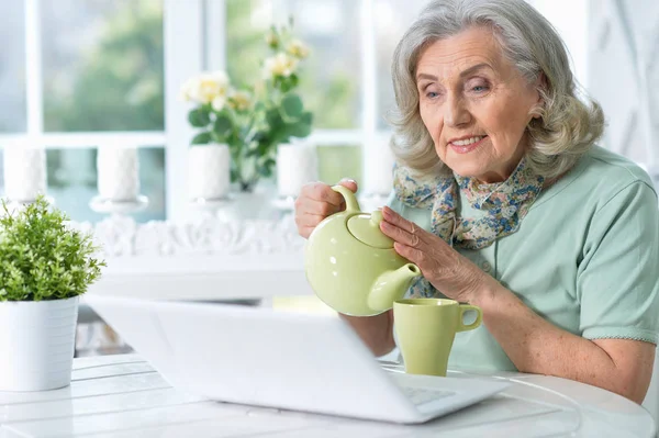 Seniorin mit Laptop — Stockfoto