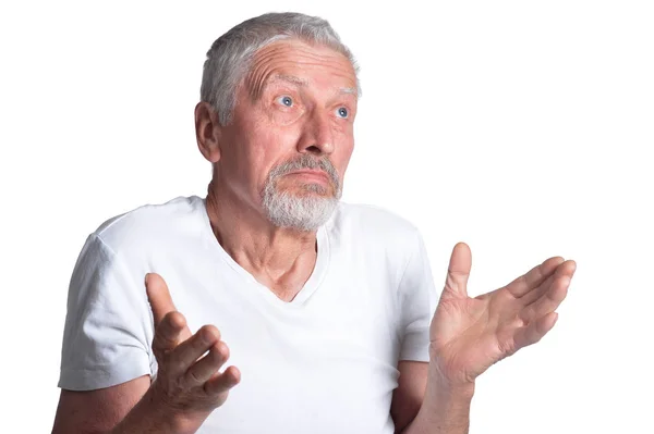 Retrato Homem Idoso Isolado Sobre Fundo Branco — Fotografia de Stock