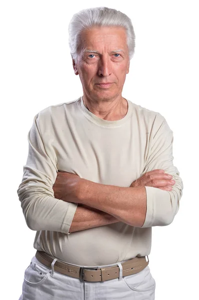 Porträt Eines Traurigen Älteren Mannes Isoliert Auf Weißem Hintergrund — Stockfoto
